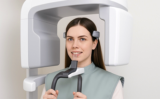 Frau erhält moderne Zahn-Röntgenaufnahme – innovative Behandlungsmethoden in der ACC Zahnklinik Basel